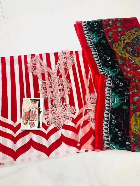 MB W - RED LINES LAWN - SR FABRICS