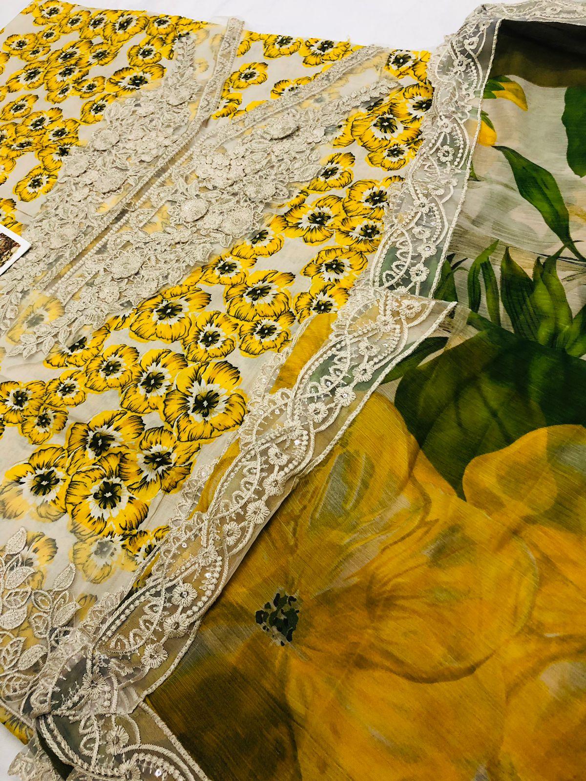 MB YELLOW GULAAB DIGITAL LAWN - SR FABRICS