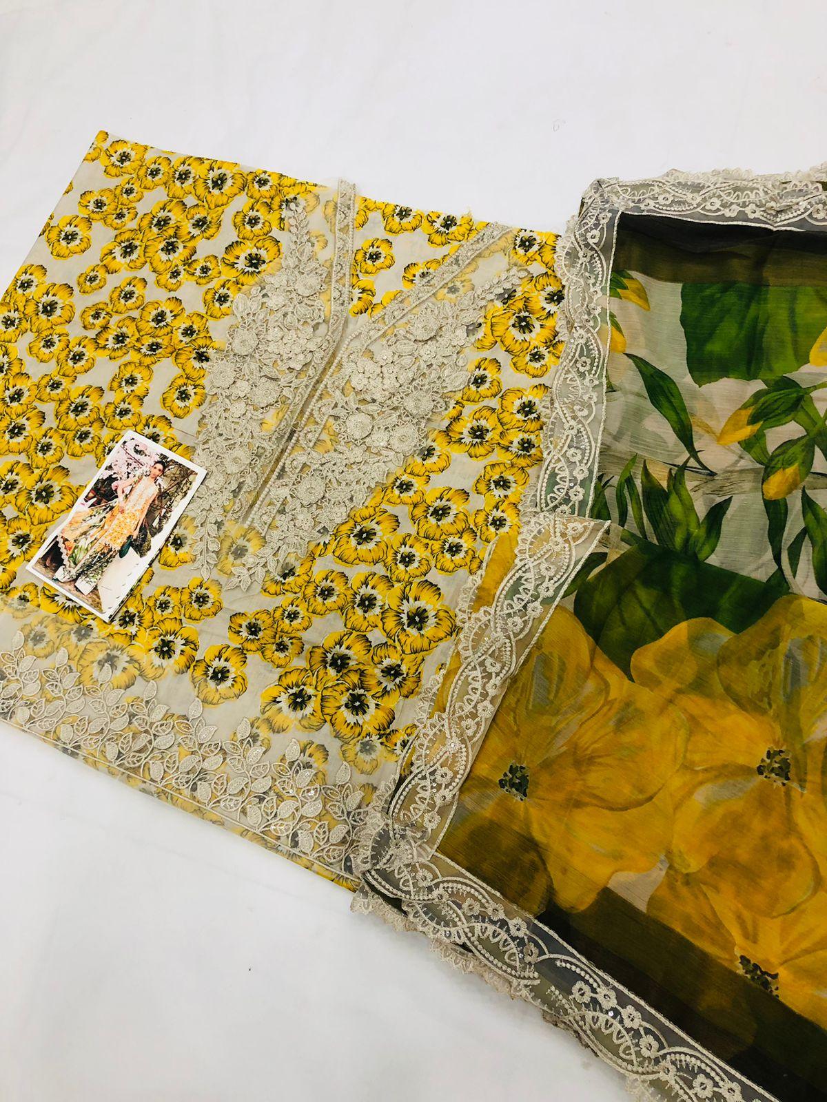 MB YELLOW GULAAB DIGITAL LAWN - SR FABRICS