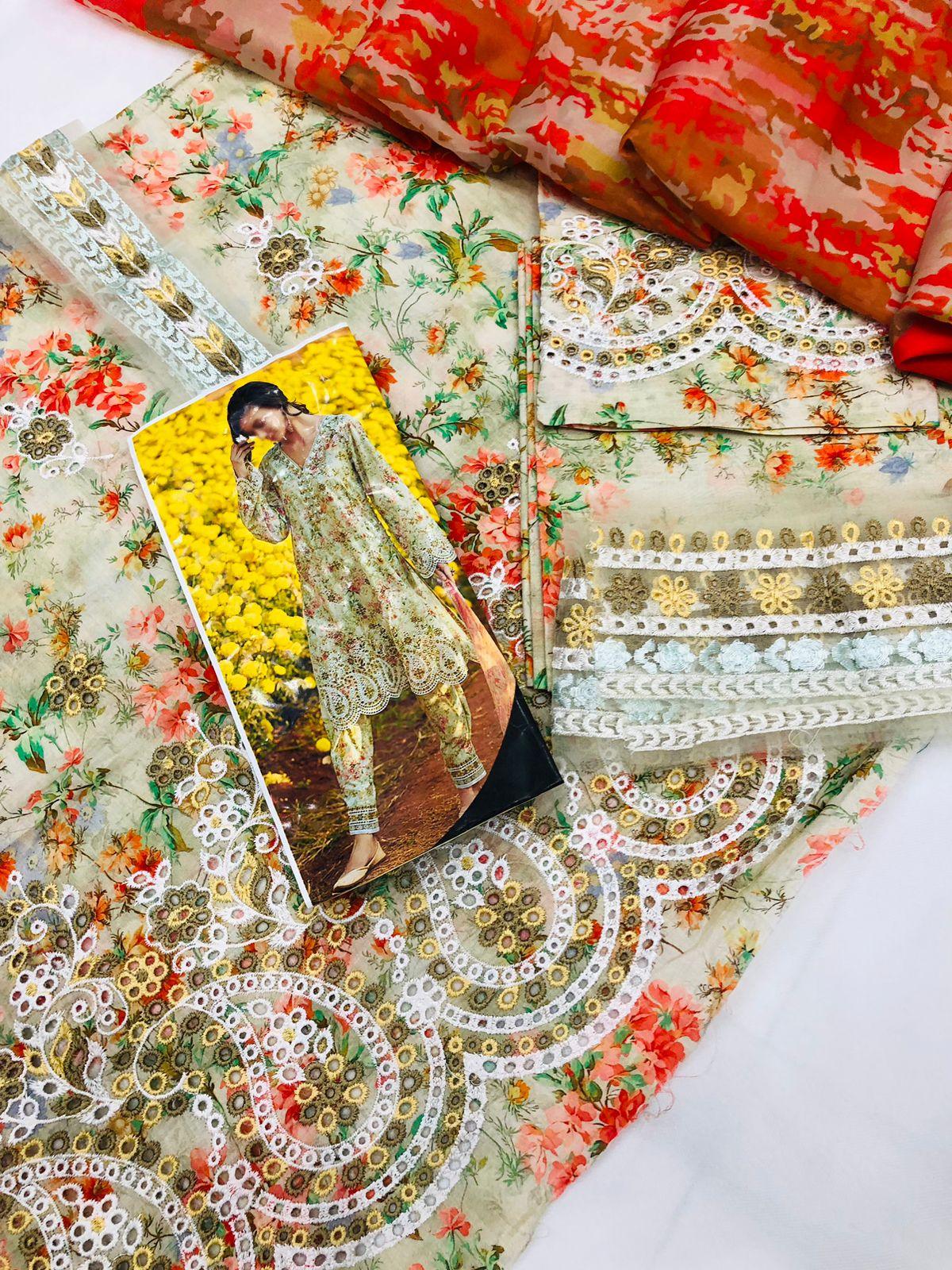 MULTI PRINTED LAWN WITH SILK DUPATTA - SR FABRICS