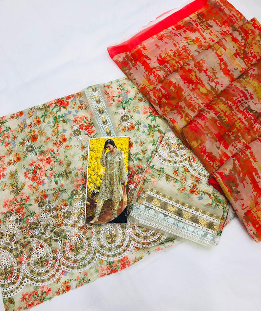 MULTI PRINTED LAWN WITH SILK DUPATTA - SR FABRICS
