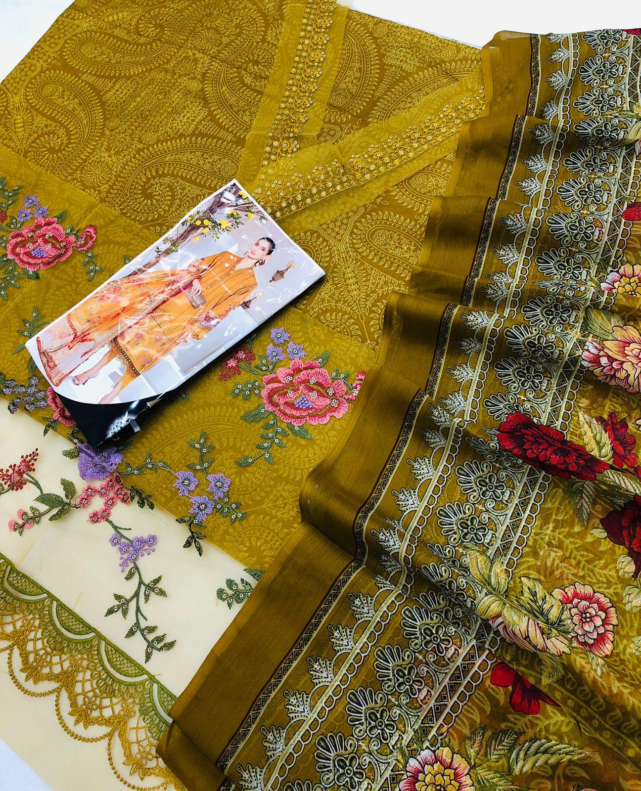MUSTARD DIGITAL PRINTED LAWN - SR FABRICS
