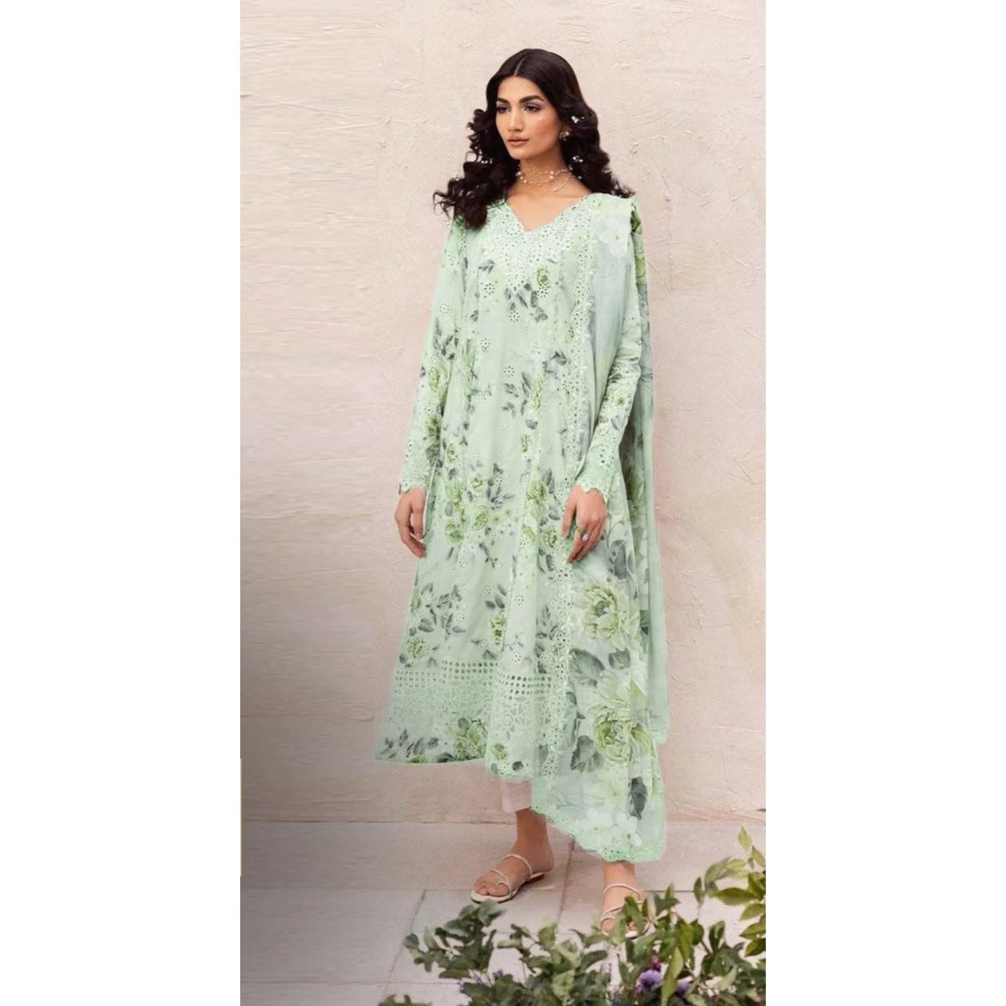 PISTA GREEN CHICKEN KARI LAWN - SR FABRICS