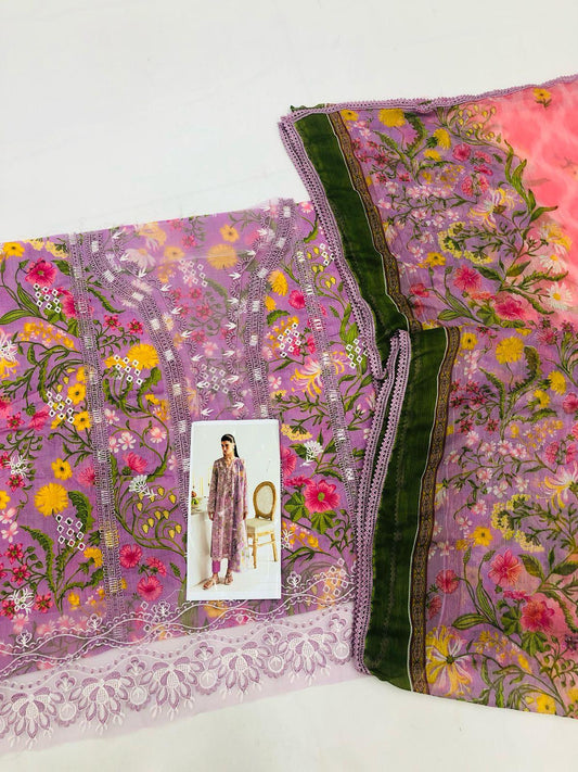 QALAMKAR LILAC CHICKEN KARI LAWN - SR FABRICS