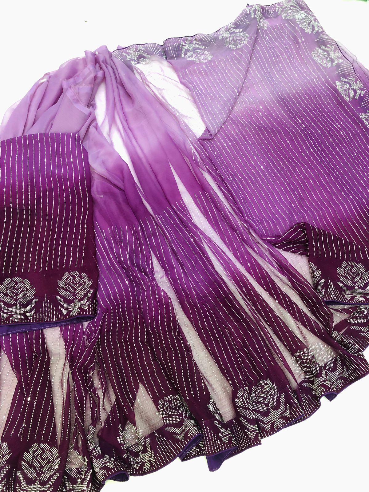 THREE TONE SAREE LILAC - SR FABRICS
