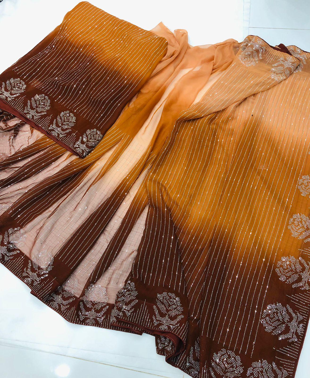 THREE TONE SAREE PEACH - SR FABRICS