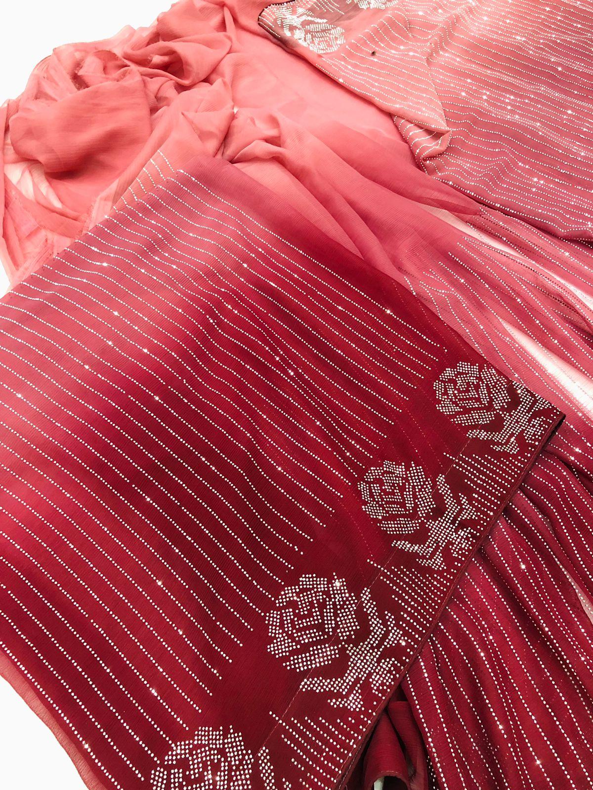 THREE TONE SAREE PINK - SR FABRICS