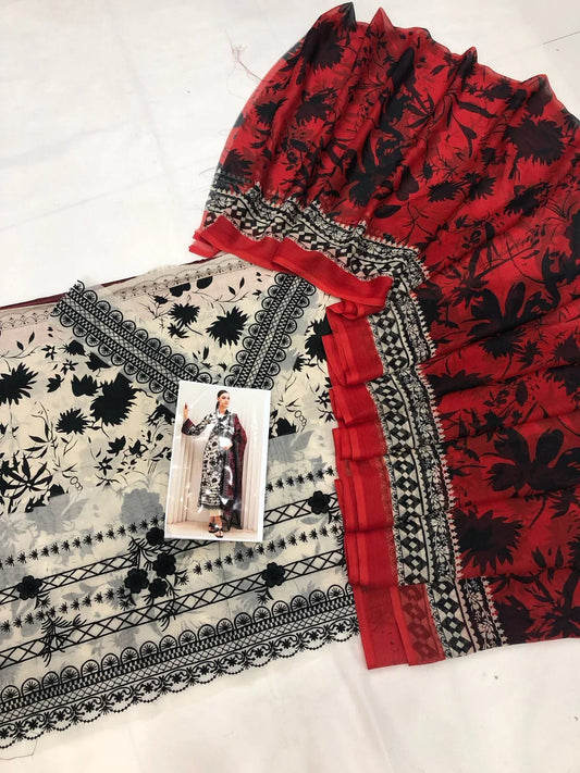 ZAINAB CHOTTANI RED DUPATTA LAWN - SR FABRICS