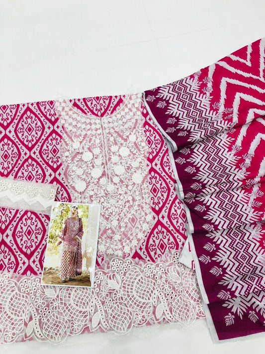 ZC SHOCKING PINK LAWN DUPATTA - SR FABRICS