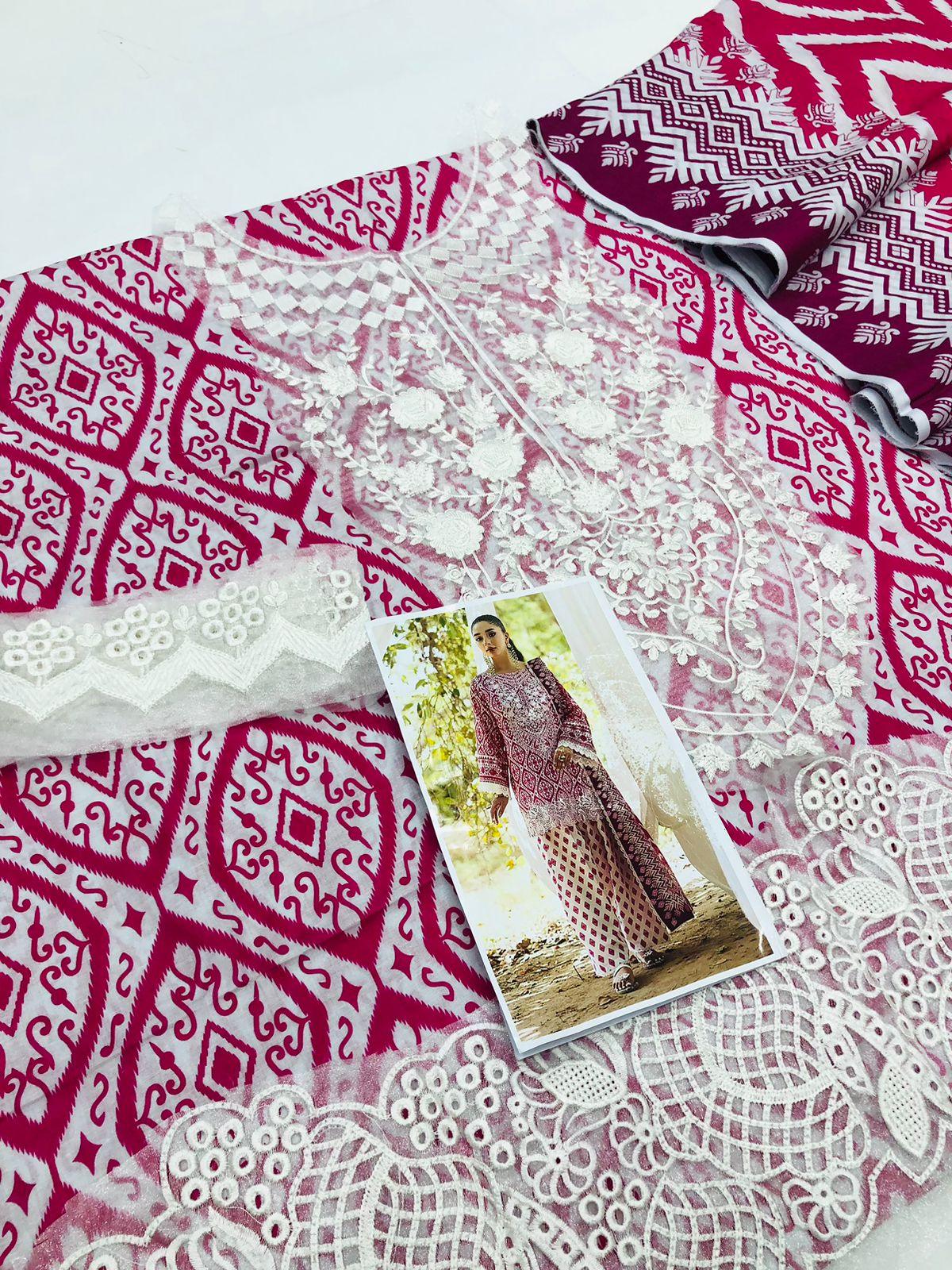 ZC SHOCKING PINK LAWN DUPATTA - SR FABRICS