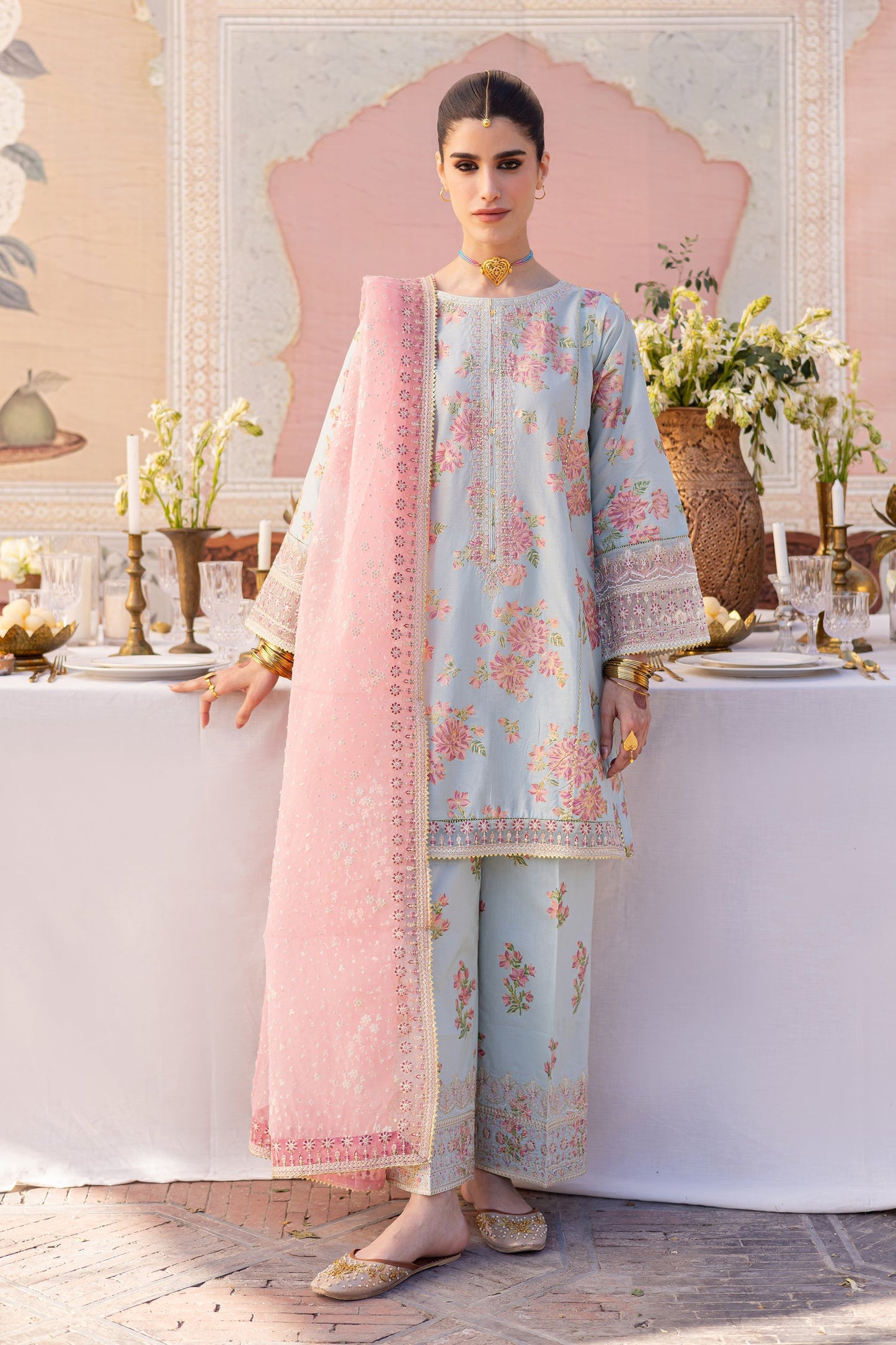 BATIK SKY PEACH LUXURY SILK DRESS