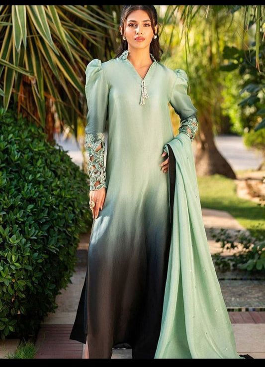 TIE N DIE GREEN BLACK SILK