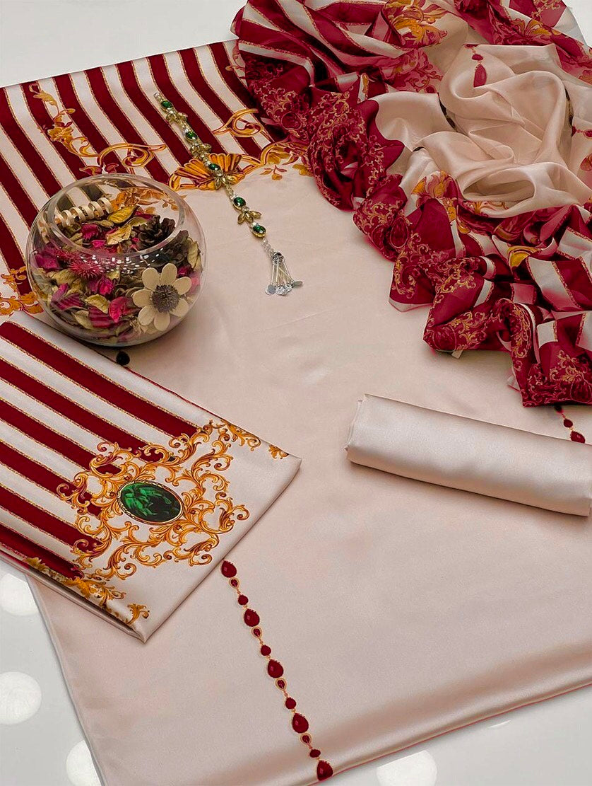 LOTUS WITH MAHROON SILK DRESS