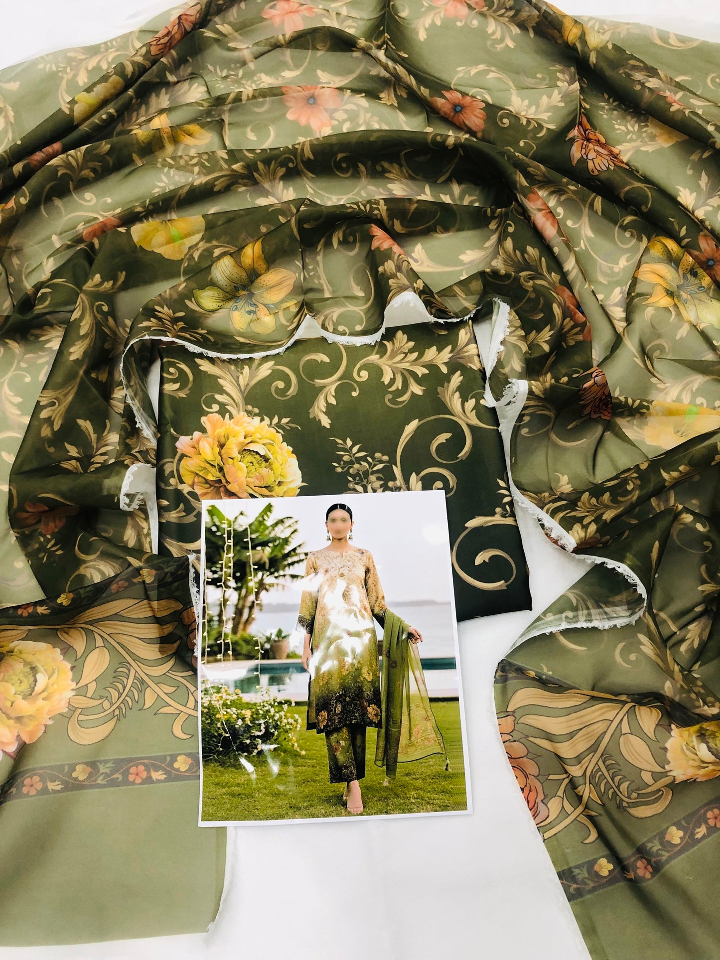 CHINA SILK MEHNDI 3 SHADED DRESS