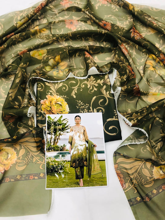 CHINA SILK MEHNDI 3 SHADED DRESS