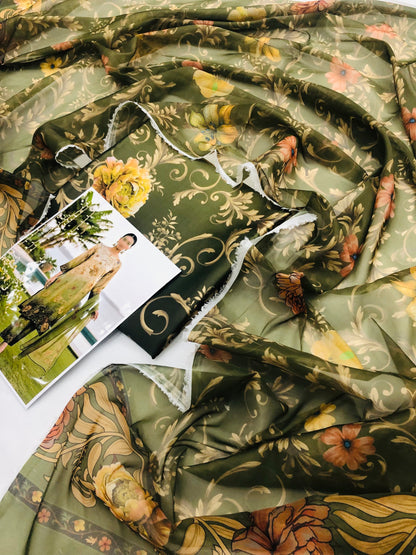 CHINA SILK MEHNDI 3 SHADED DRESS