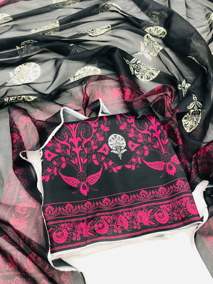 CHINA SILK BLACK PINK BUNCH