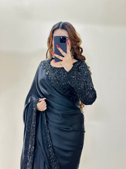 BLACK SEQUENCE SILK SAREE