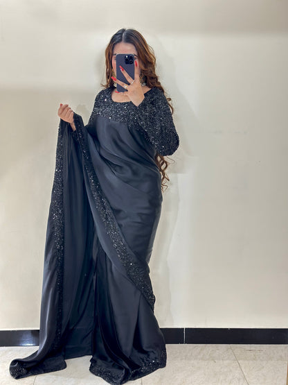 BLACK SEQUENCE SILK SAREE