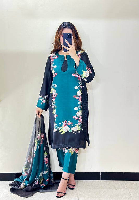 CHINA SILK SEA GREEN BLACK