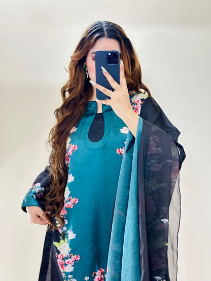 CHINA SILK SEA GREEN BLACK