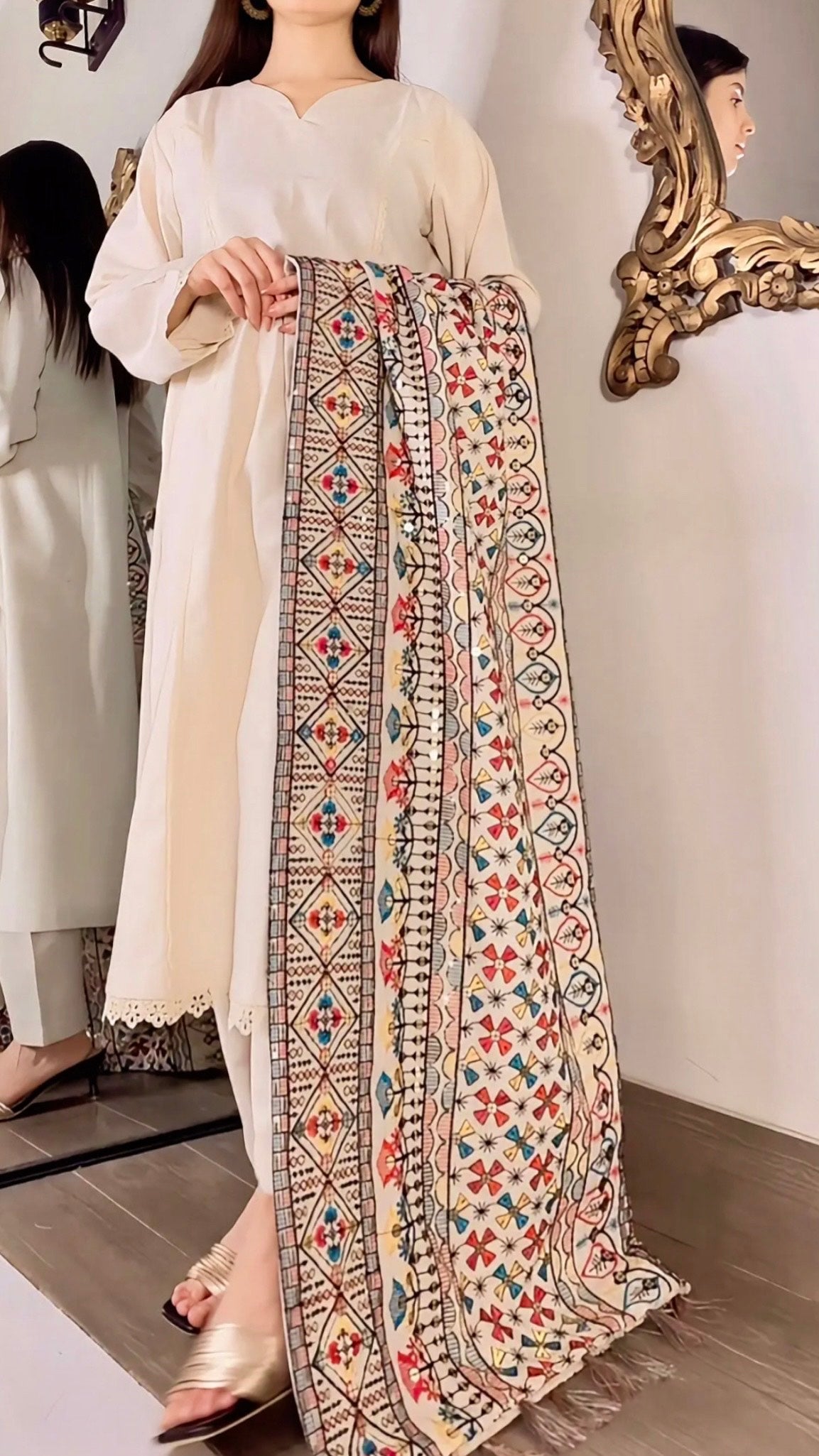 KHADDAR DRESS WITH KHADDAR CROSS MULTI SHAWL