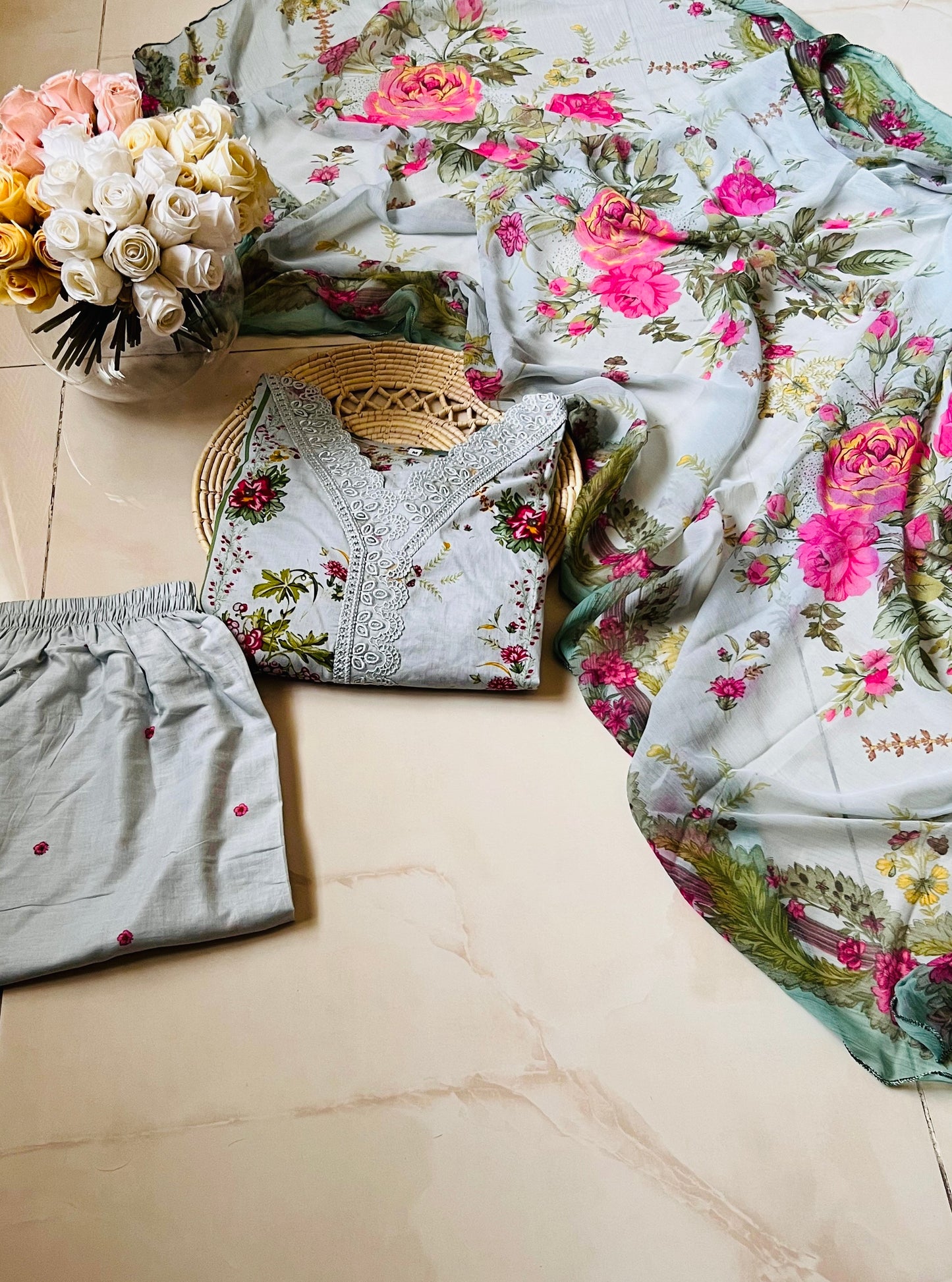 MB ASH GREY STITCHED LAWN