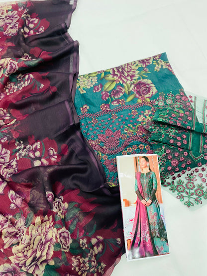 IZNIK SEAGREEN MAHROON LAWN