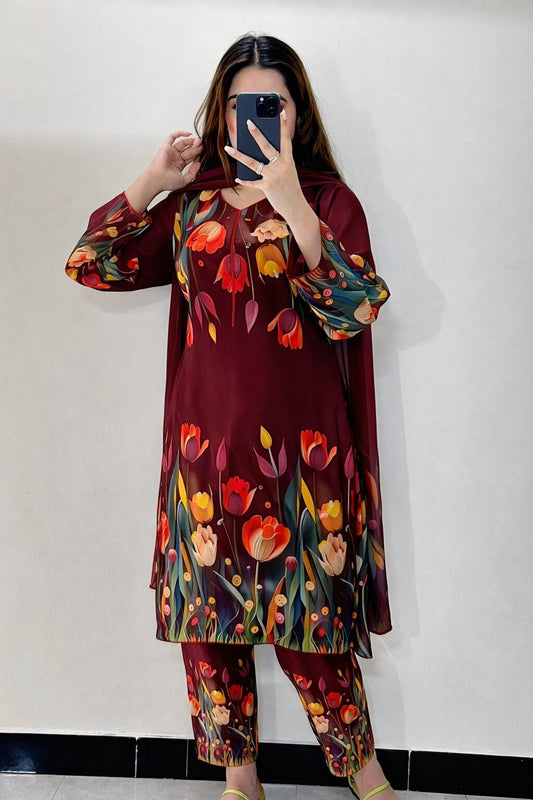 CHINA SILK 3D MAHROON