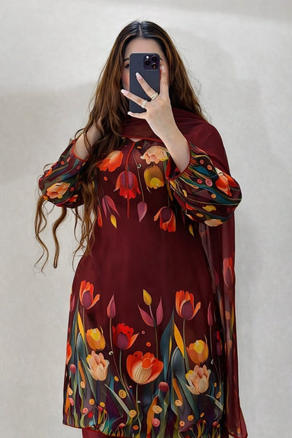 CHINA SILK 3D MAHROON