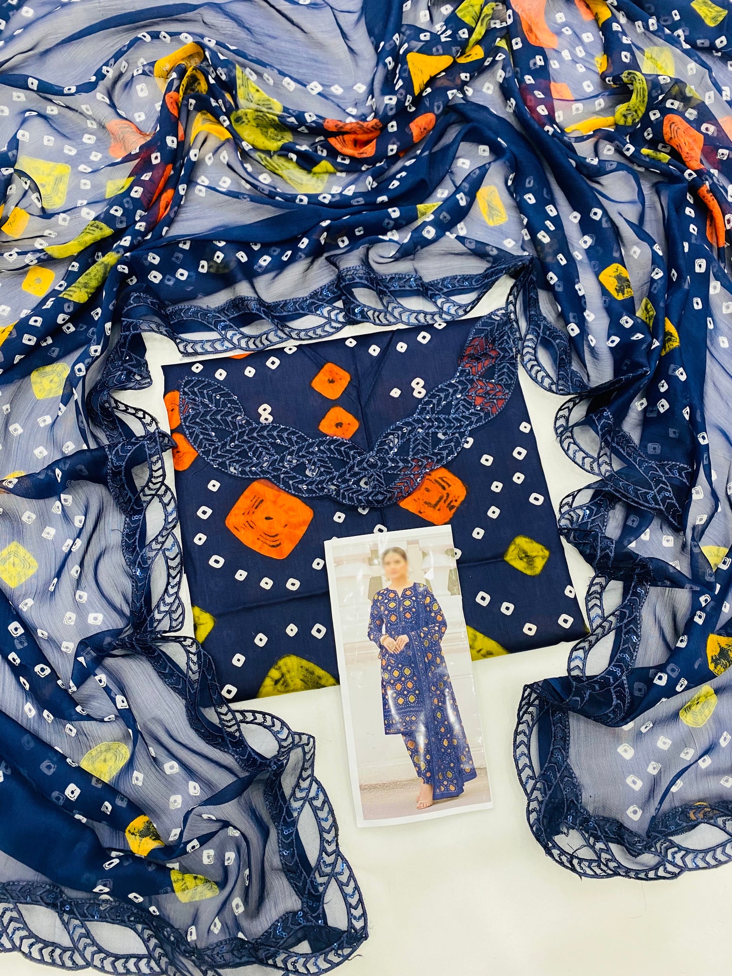 ANEELA NAVY BLUE CHUNRI LAWN