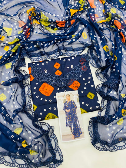 ANEELA NAVY BLUE CHUNRI LAWN