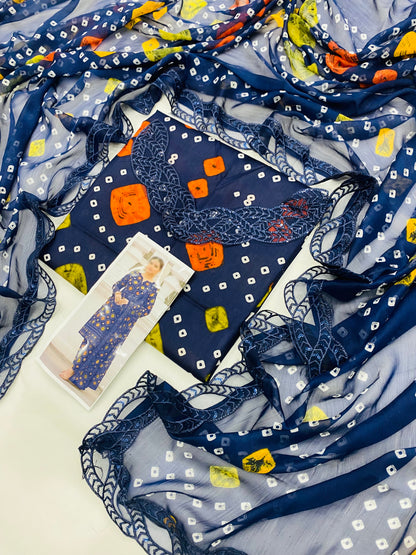 ANEELA NAVY BLUE CHUNRI LAWN