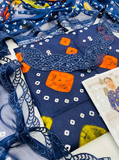 ANEELA NAVY BLUE CHUNRI LAWN