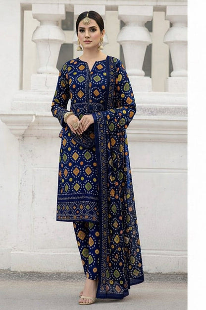 ANEELA NAVY BLUE CHUNRI LAWN