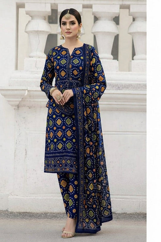 ANEELA NAVY BLUE CHUNRI LAWN
