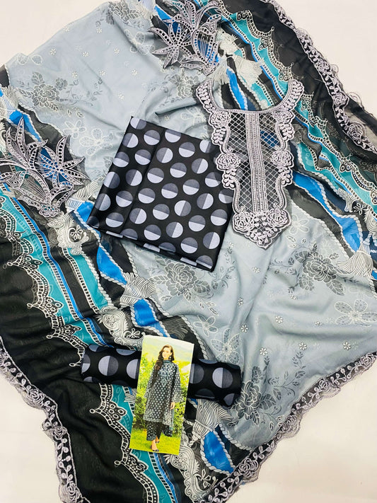 BAROQUE GREY BLACK EMBROIDERED LAWN