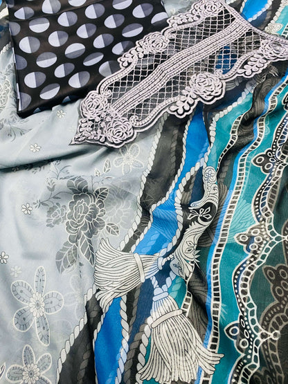 BAROQUE GREY BLACK EMBROIDERED LAWN