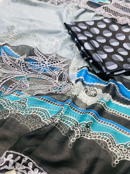 BAROQUE GREY BLACK EMBROIDERED LAWN