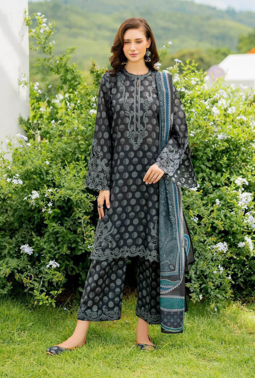 BAROQUE GREY BLACK EMBROIDERED LAWN