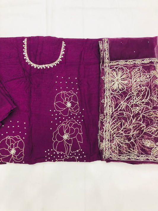 RAW SILK PURPLE HAND MADE