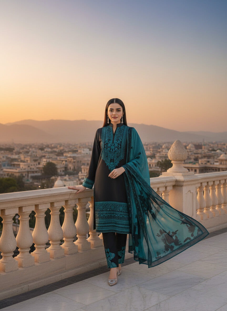 BLACK SEA GREEN SILK PRET 005