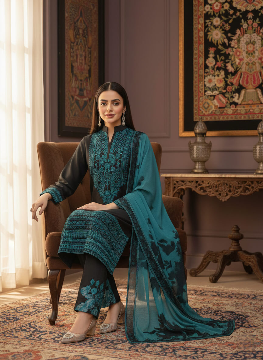 BLACK SEA GREEN SILK PRET 005