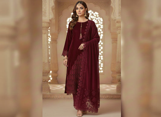 MAHROON VELVET CUTWORK