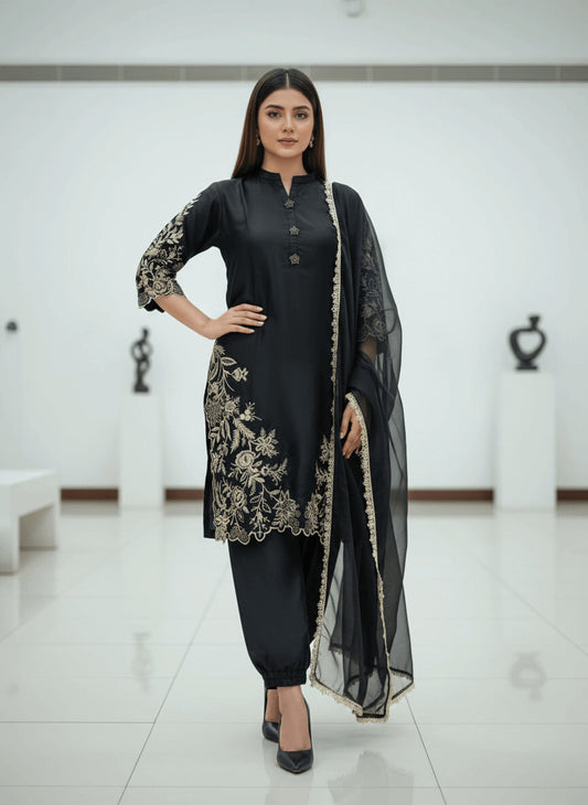 VINTAGE BLACK 3D SILK PRET