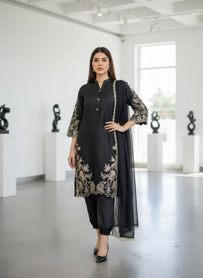 VINTAGE BLACK 3D SILK PRET