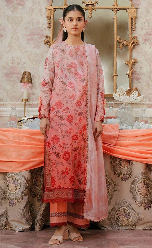 AFROZE PEACH TWO TONE LAWN - SR FABRICS