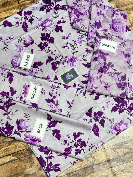 ANEELA PURPLE PRINTED LAWN - SR FABRICS