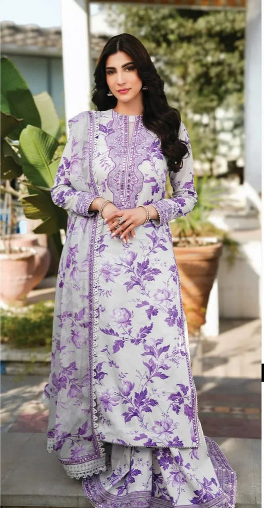ANEELA PURPLE PRINTED LAWN - SR FABRICS