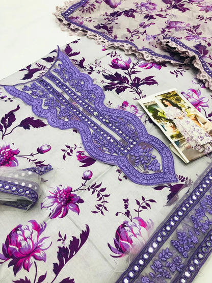 ANEELAS PURPLE LEAVES LAWN - SR FABRICS